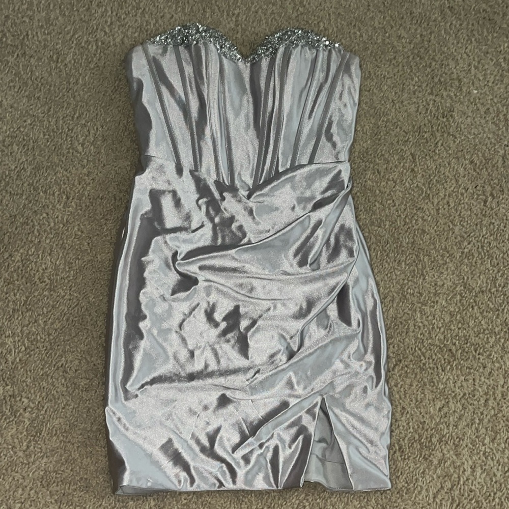 Elegant Strapless Silver Dress